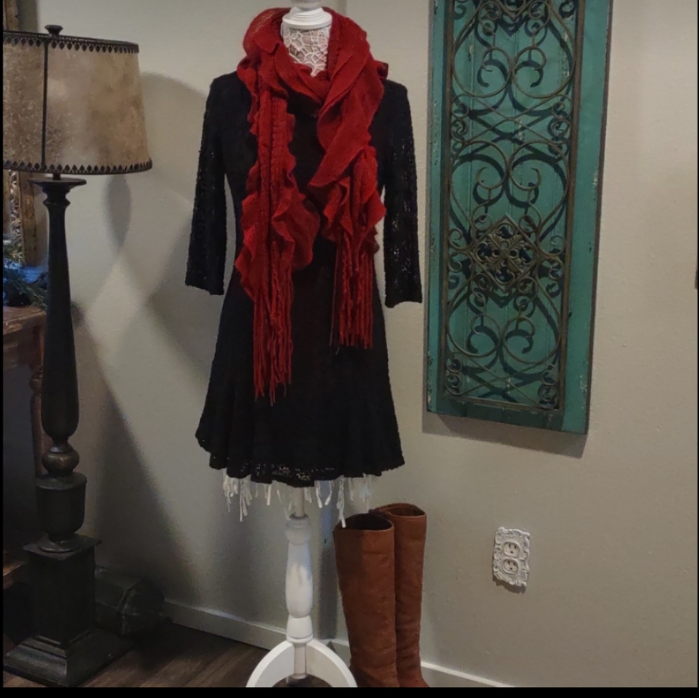 Red knit ruffle scarf